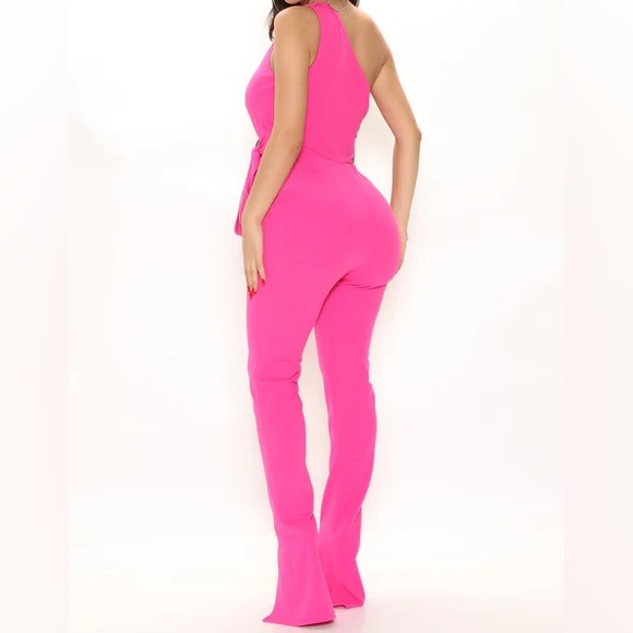 Pink One-Shoulder Cut Out Jumpsuit - Picture 2 of 2